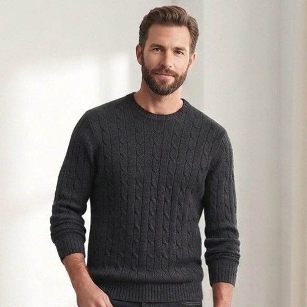 Oscar De La Renta XL Men's Gray Fisherman Long Sleeve Pull Over Sweater